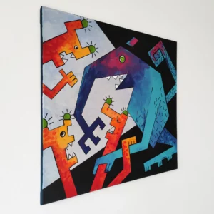 a painting of a group of colorful animals