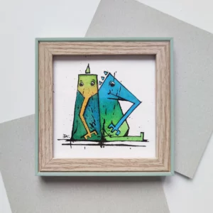 a framed picture of two cartoon characters