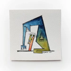 a drawing of a person with a blue and green face