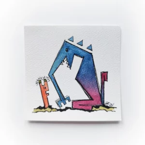 a drawing of a monster and a cat