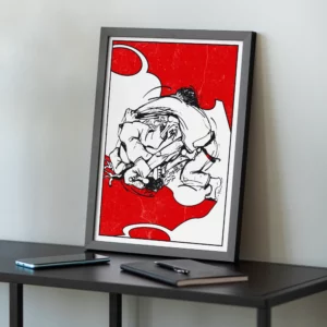 a framed picture on a table