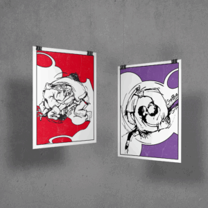 a couple of posters on a wall